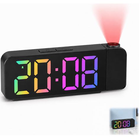 Réveil Projecteur, Horloge Numérique LED avec Thermomètre, Projection 180° Réglable au Plafond, Grand Écran LED, Luminosités, Snooze, Mode Nuit, Format 12/24h, Date, Chiffres Colorés pour Chambre (1/5)