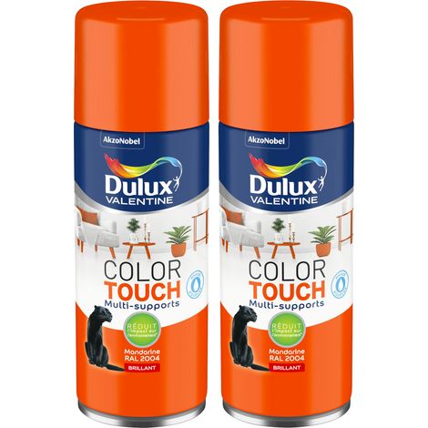 Lot de 2 - Peinture aérosol Color Touch Multi-Supports - Brillant Mandarine 400 ml - Dulux Valentine