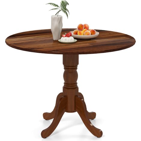 Table de repas en bois avec plateau rond et pieds tréteaux incurvés - noyer (1/5)