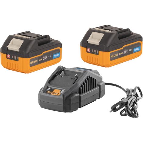 Procraft Starter Pack 20 V 20/2,4 A Cargador + 2x 20/4 Turbo Batería 4,0 Ah