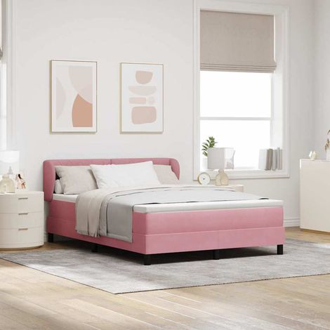 Cama tipo Box Spring con cabecera Rosa 160 x 200 cm Terciopelo (1/5)