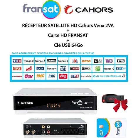 Récepteur Satellite HD - Cahors - Veox 2VA - Carte HD FRANSAT - Clé USB 64Go - PVR Ready