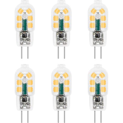 G4 LED 2W 12V AC/DC Blanc Froid 6000K pour Hotte Aspirante, 200lm, Équivalent Ampoule Halogène G4 10W 20W, non dimmable, Bi-pin LED G4 12V pour Lustre/Camping-car, lot de 6 [Classe énergétique A+]