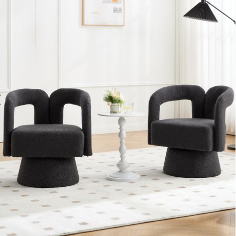 Sillón giratorio 360 salón de bouclé gris oscuro en OKMYHOME (1/5)
