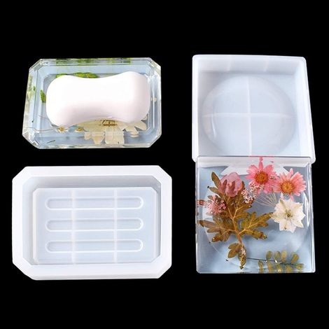 2 Pcs Soap Dish Resin Moulds Moule Porte-savon Rectangle Moules de Boîte à Bijoux Epoxy Moulle en Silicone Stockage Plaque de Support (Soap Dish Resin Moulds) (1/5)