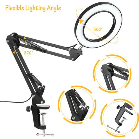 Lampe de table flexible à pince Tomshine avec bras articulé, LED à intensité variable, 3 modes de couleur et 10 niveaux de luminosité, idéale pour la lecture, le travail et les études. (1/2)