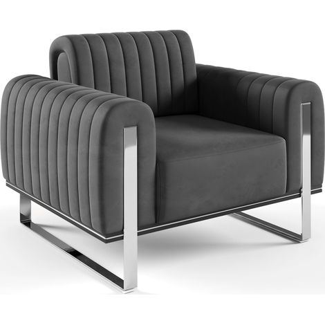 Selsey Parissa - Sessel, Samt Dunkelgrau verchromte Füße, 106 cm (1/5)