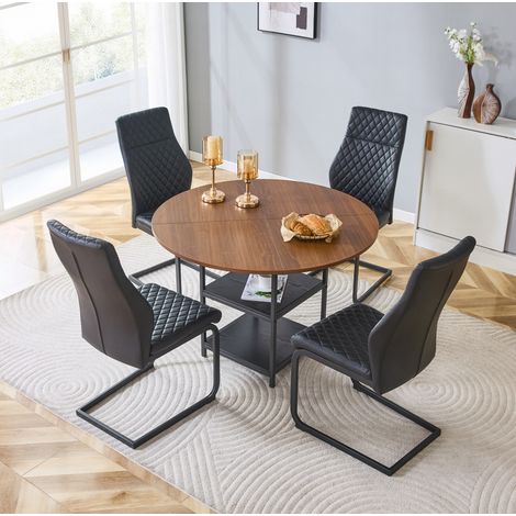 Conjunto de mesa redonda de 107 cm con doble almacenamiento y 4 sillas negras, MDF y metal (1/5)
