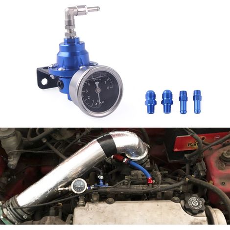 Régulateur de pression de carburant réglable pour modifications automobiles, régulateur de pression de carburant en alliage d'aluminium, turbocompresseur de carburant et ensemble complet de manomètres (1/5)