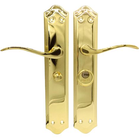 Poignée de porte de 47 mm, main droite, avec béquille, 2 clés, finition laitonnée, couleur or, 120 x 256 x 55 mm (1/5)