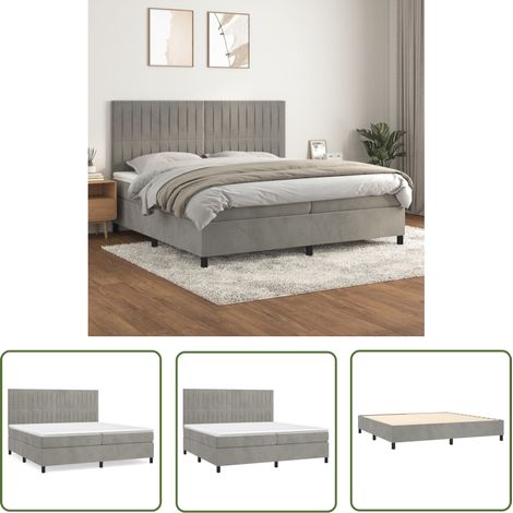The Living Store Sommier à lattes de lit et matelas Gris clair 200x200cm Velours - Lit Tapissier - Lit Velours - Lit Double - Literie - Chambre À Coucher (1/5)