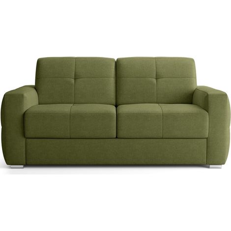 Canapé capitonné convertible 3 places en tissu chenille vert olive - ouverture express - Cassian (1/5)