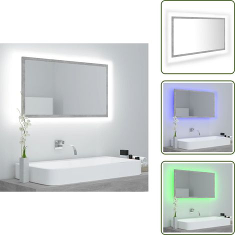 The Living Store Miroir à LED de salle de bain Gris béton 80x8,5x37 cm Acrylique - Miroir LED (1/5)