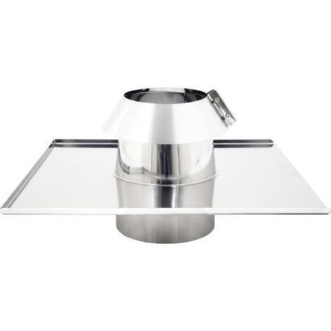 MAKA Faldale Piano con Scossalina per Canna Fumaria in Acciaio Inox, Passaggio Tetto Piano con Fascia Parapioggia Ø 100 mm (1/5)