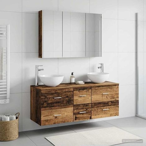 vidaXL Bathroom Furniture Set 4 pcs Old Wood Engineered Wood and Glass (1/5)