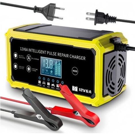 12V 6A JauneChargeur de batterie au plomb-acide et au lithium 12,6 V/14,6 V pour motos et voitures, compatible avec les batteries au lithium-acide (1/5)