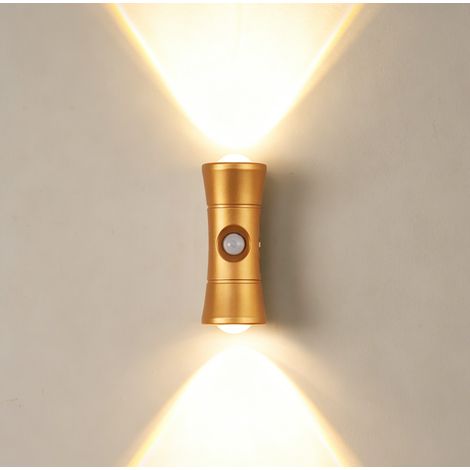 Applique Murale LED Sans Fil Rechargeable avec Détecteur de Mouvement - Fixation Magnétique, Éclairage Haut/Bas 3 Températures de Couleur pour Chambre, Couloir & Escalier - Doré (1/5)
