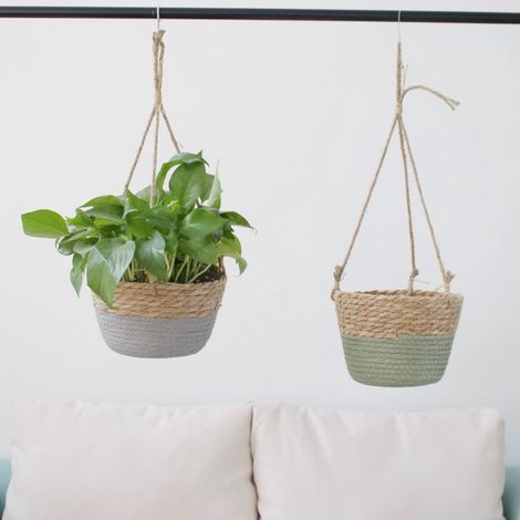 Panier Suspendu Pour Plantes - En Osier Naturel De Typha - Pour Intérieur Extérieur - Idéal Pour Suspension Au Plafond Ou Mur - 1 Pièce (1/5)