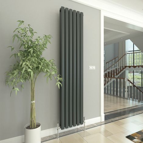 T&K Vertical Anthracite Double Radiator Oval Column Designer 1800x354mm Modern Central Heating Rads (1/5)