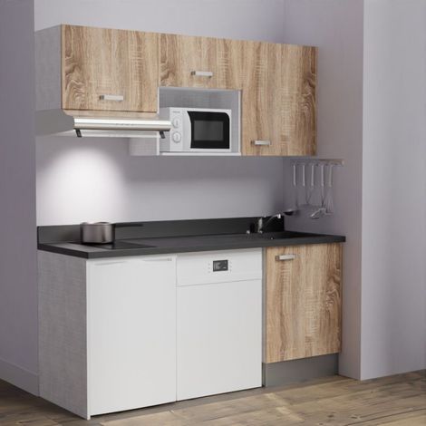 Kochnischen K55L - 180 cm - Holz - Nero - Spüle rechts (1/5)