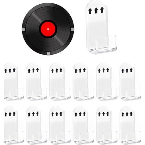 12 pcs Support Mural pour Disque Vinyle, supports muraux en vinyle transparent, Acrylique Support Mural pour Auto-Adhésif Vinyl Record Wall Mount Minimaliste pour Collection de d'Affichage (1/5)