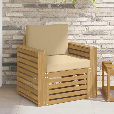 Canapé de Jardin 1 Place Modulable en Bois d'Acacia Massif Blanc avec Coussin Beige - PANGIVO (1/5)