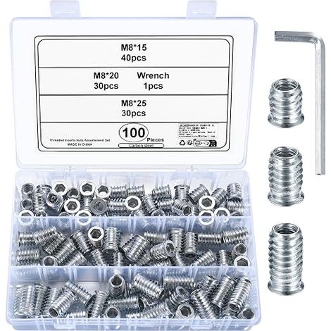 Threaded Insert Wood, Hexagonal Nuts Inserts External Thread, Push-In Nuts for Wooden Furniture Threaded Inserts (M8) (1/5)
