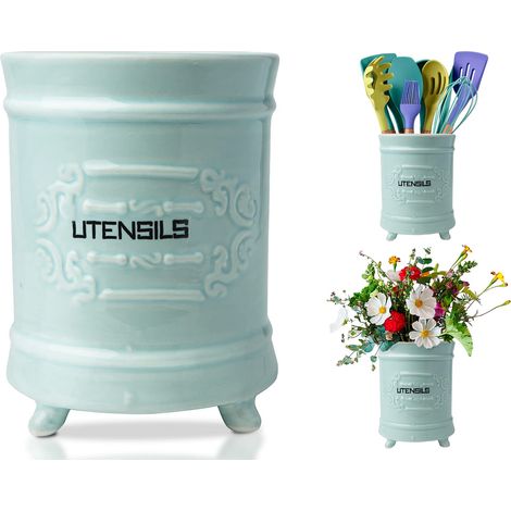 Porte-ustensiles de Cuisine en céramique Bleu français – Panier à ustensiles de Cuisine de Style Vintage – Organiseur d'ustensiles de Cuisine au Design Antique – Pot à ustensiles Rustique français (1/5)