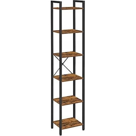 Libreria a colonna industrial in acciaio e legno con 6 ripiani (1/5)