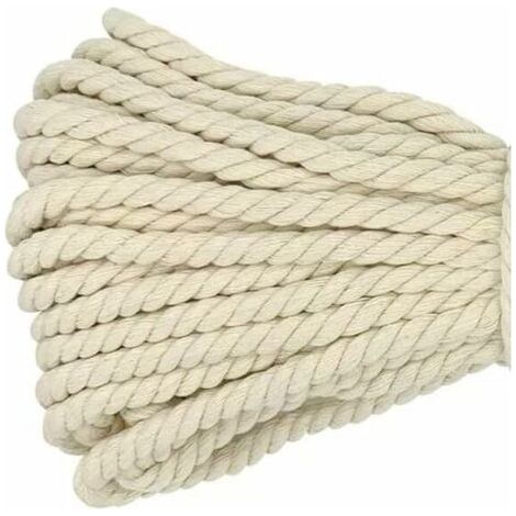 Corde Macramé, Corde Épaisse Grosse Corde en Coton Tressée，8mm x 20m Beige