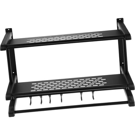 Double Layer Towel Rack Wall Mounted Stainless Steel Black (1/5)