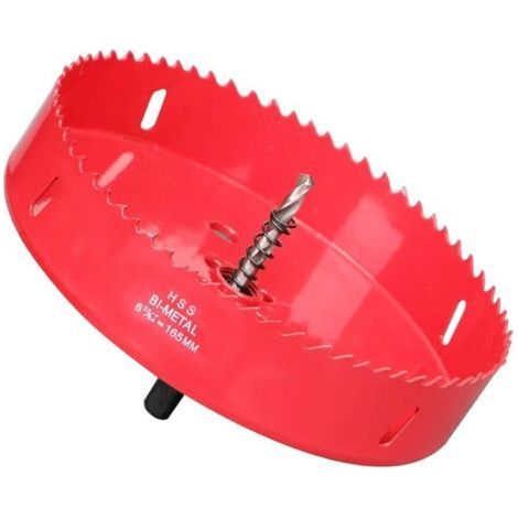 Bi-Metal Hole Saw 165mm, M42 HSS Bi-Metal Hole Saw with Heavy Duty Centering Drill Bit Drill Bit for Iron, Aluminum, Wood, Drywall, Pipe, Fiberboard/Red (1/4)