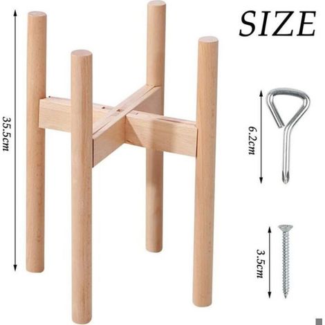 Support Plante - Bois De Hêtre - Hauteur 36 Cm - Largeur Réglable 21 À 30 Cm - Pour Intérieur Et Extérieur - 1 Pièce (1/4)