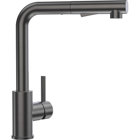 CECIPA Robinet de cuisine haute pression avec douchette extractible et 2 types de jet Mitigeur d'évier monocommande en acier inoxydable brossé, rotatif à 360° Gris-noir (1/5)