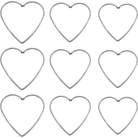 Lot de 9 anneaux en fer en forme de cœur, attrape-rêves simples, à faire soi-même, accessoire pour femme et fille (8 cm, 10 cm, 12 cm, 3 pièces de chaque)-M-Silver