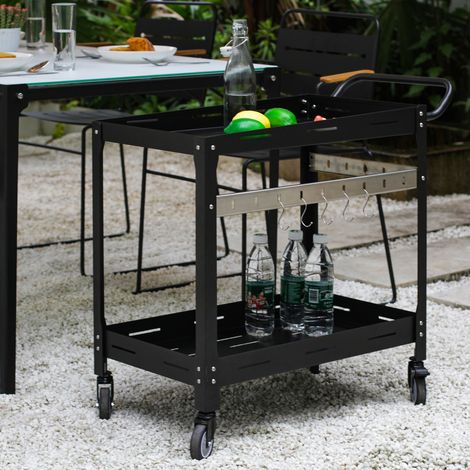 Outdoor Servierwagen Bard Stahl 72x77x38 cm Schwarz [casa.pro]