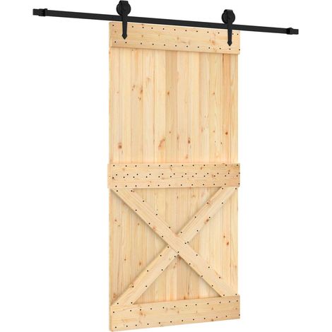 Sliding Door Natural and Black 100 x 210 cm Solid Pine Wood vidaXL (1/5)