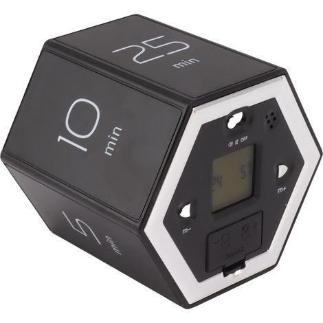 Chrono magnétique hexagonal avec alarme silencieuse, minuterie de gestion du temps à écran LCD pour cuisine, étude, travail, noir (1/5)