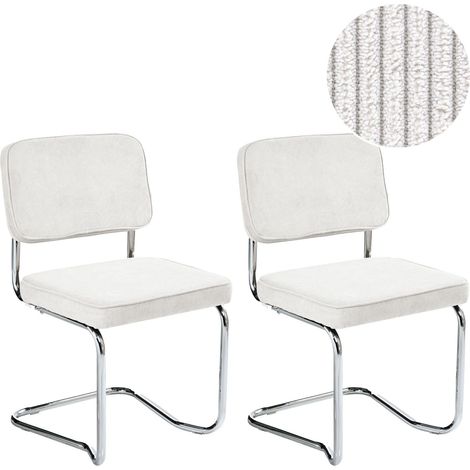 Set of 2 Dining Chairs Iron Legs Corduroy Upholstery Off-White Irwin (1/5)