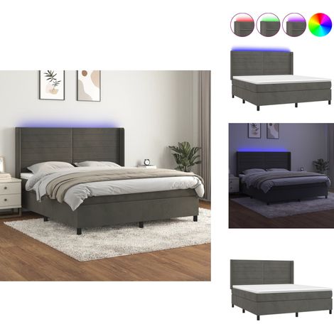 Sommier à lattes de lit matelas et LED Gris foncé 180x200 cm - Lit Capitonné - Lit Design - Lit Velours - Lit Avec Éclairage Led - Sommier Plateforme (1/5)