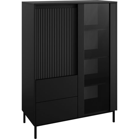 Estantería Comfivo Delruva, Negro, Con puertas, Cerrable, Con cajones, MDF, Aglomerado laminado, Vidrio templado, Número de puertas: 0, Número de cajones: 0, 146x104x50cm (1/5)
