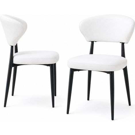 Sedie da pranzo ergonomiche bianche con schienale curvo, gambe nere, set da 2 (1/5)