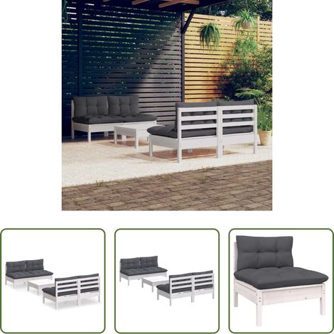 Terrassenmöbel -  5-tlg. Garten-Lounge-Set mit Anthrazit Kissen Kiefernholz (1/5)