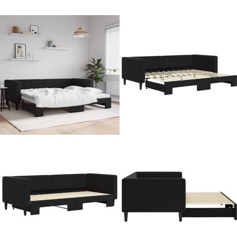 Tagesbett Ausziehbar Schwarz 90x200 cm Samt - Schlafsofa - Couchbett - Gästebett - Tagesbett - Ausziehbares Bett - Home & Living (1/5)