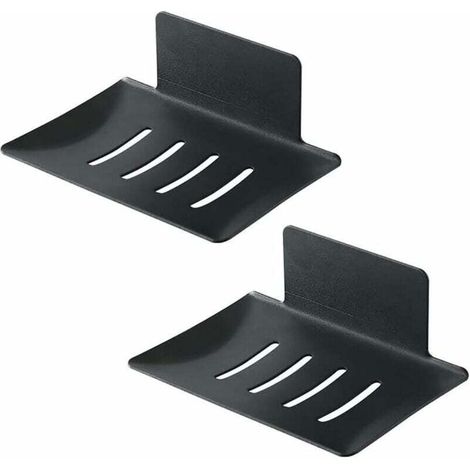 Porte-Savon,2 PCS Porte-Savon adhésif à Fixation Murale en Acier Inoxydable Porte Eponge Plateau de Rangement Durable pour Salle de Bain et Cuisine sans Perçage Noir (1/5)