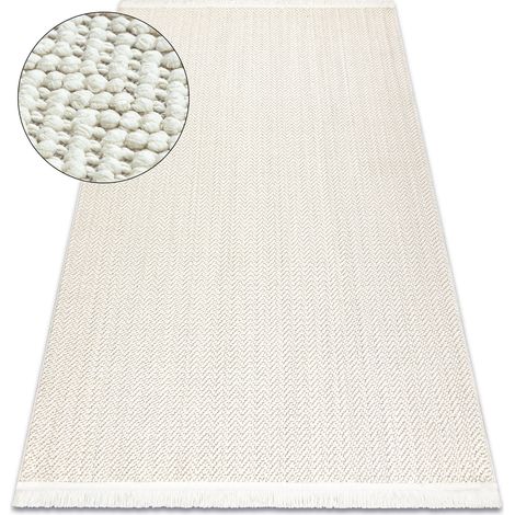 Teppich NANO FJ86B Fischgrät, Schlinge, flach gewebt weiß white 200x290 cm