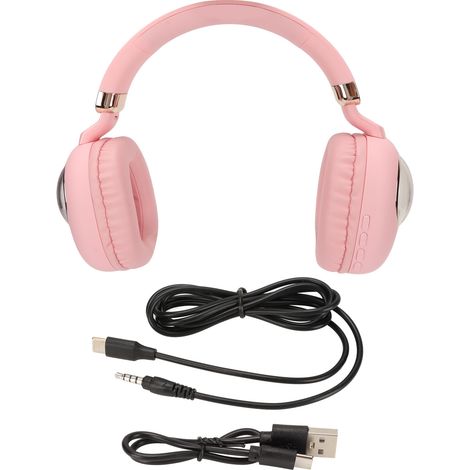 Casque Gamer Bluetooth Mignon avec LED, Sans Fil ou Filaire pour Jeux, Films, Musique - Rose (1/5)