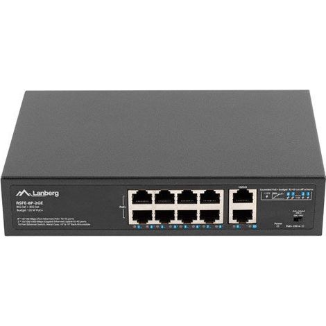 Lanberg Switch PoE+ Rack 10"/19" RSFE-8P-2GE-120 (1/5)
