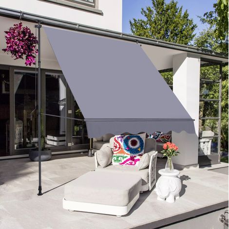 Store banne de balcon 200x150x220-310 cm gris foncé en aluminium et polyester avec réglage sans perçage (1/5)