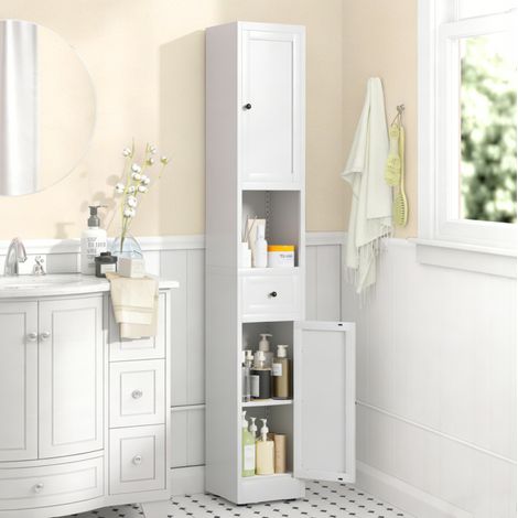 Armario de baño de metal blanco 30x30x180 cm, 5 niveles, ahorro de espacio - MEUBLIV (1/5)